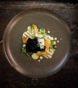 Inked lobster ravioli